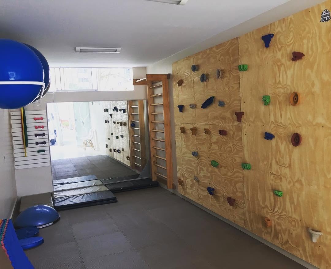 Klettergriffe Volumen Macros – Lösungen für Boulderwände, Hallen & Kinderwelten | RX Climbing Holds 13 Boulderwand in einer Physiotherapie-Praxis